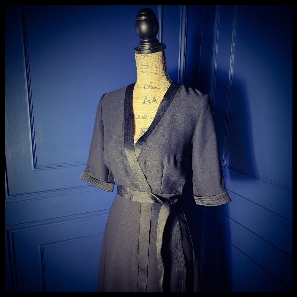 Tahari Black Faux Wrap Dress